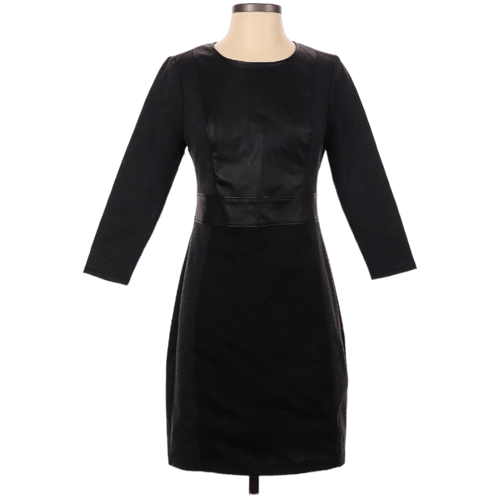 BCBGMAXAZRIA Sheath Dress Size S Gray Black Faux Leather Round Neck NEW $228